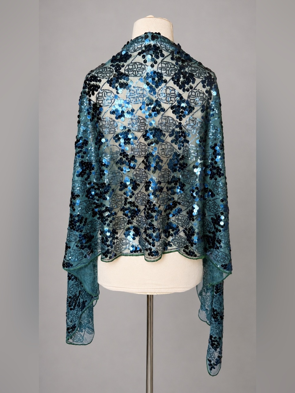 Joan Rivers Sequin Shawl Blue Green Mesh Evening Wrap Formal Occasion